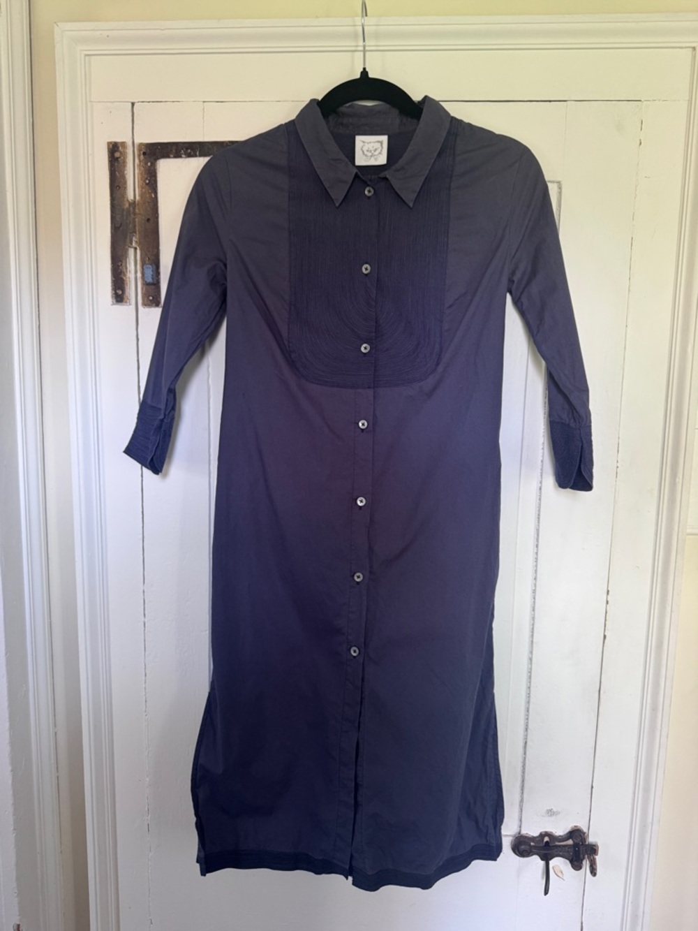 Thierry Colson Embroidered Shirt Dress Navy Cotton XS Made in India